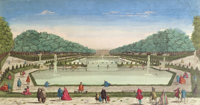 Uitzicht op de tuinen en het kasteel van Marly door French School